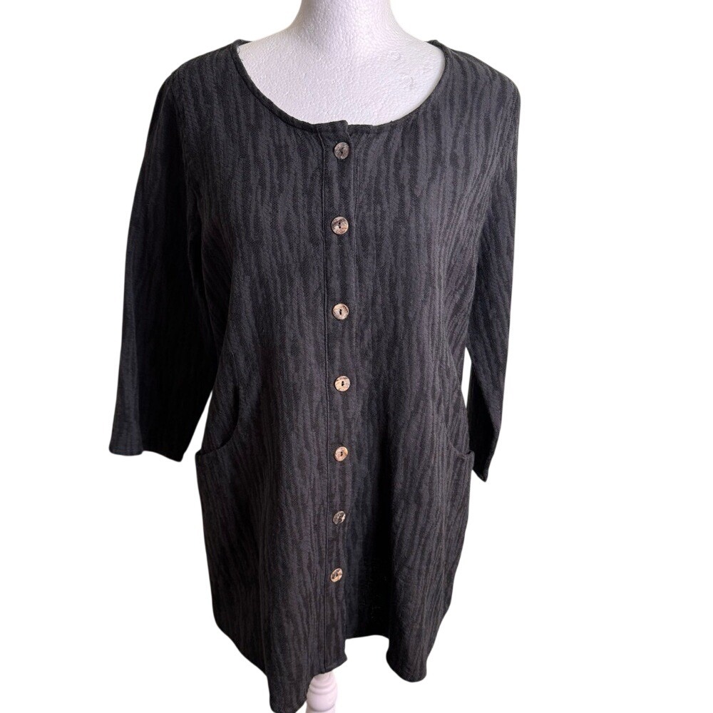 Soft Surroundings Ellis Top Tunic S Grey Textured Knit Button Front Lagenlook